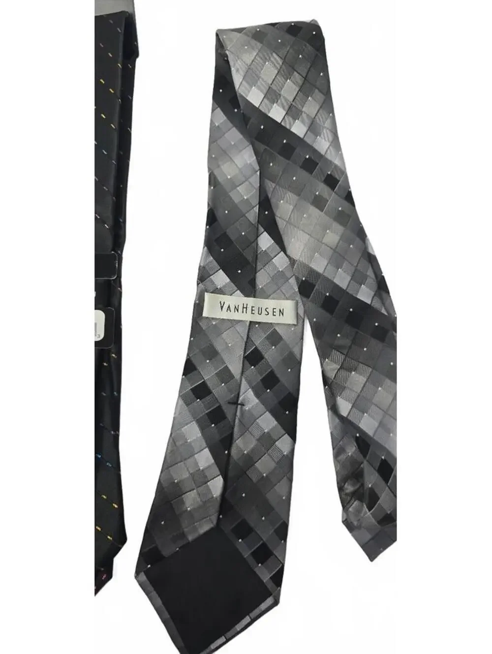 Van Heusen Men's Silk Ties Set of 2 - Black Multicolor & Gray Checkered Patterns